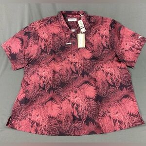 Tommy Bahama Shirt Hawaiian Luminescent 2XLB Maroon Berry Polyester Spandex